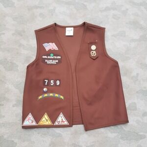 Girl Scout Silver Badge Council Vest Youth Small Brown Open Front Made In USA